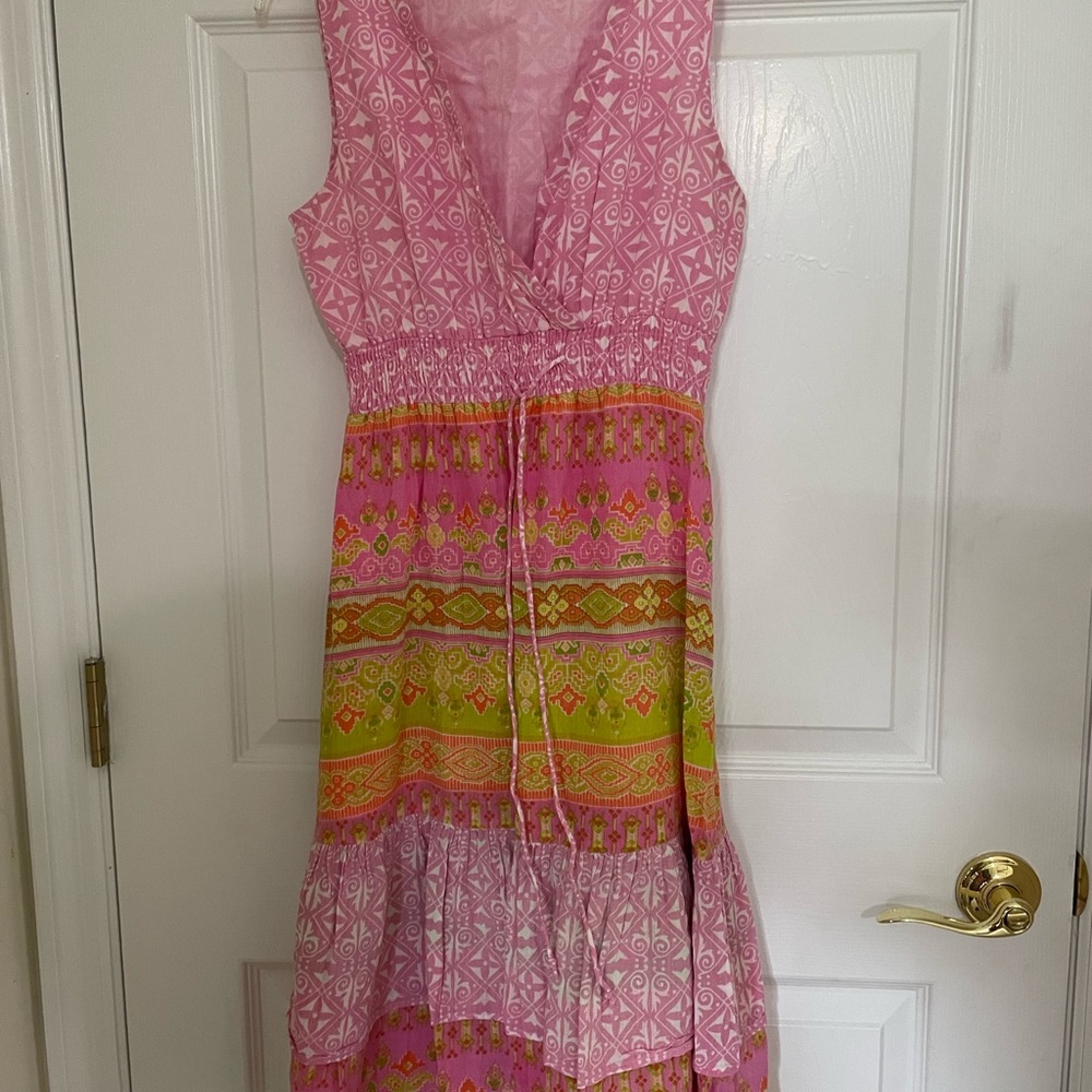Pink and Green Sleeveless Midi Dress Chaudry KC